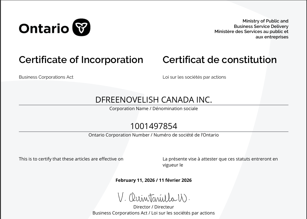 Canada Incorporation Certificate
